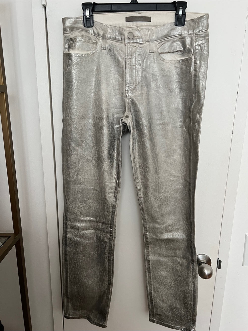 Joe's Jeans Slim Straight Metallic Silver Coated Jeans